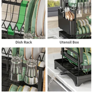 2 tier, dish drying rack, Cutlery rack with spout and draining tray, cutlery holder, cup holder, kitchen countertop storage rack
