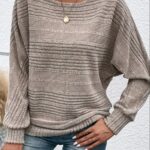 Solid Crew Neck Pullover Sweater, Casual Batwing Sleeve Loose Sweater, Women’s Clothing