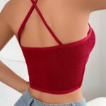 Women’s Sexy Mesh Vest – Slim Fit Halter Neck Cross-Back Top with Adjustable Hanging Neckline, Vibrant Orange  Black | Layering