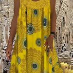 Plus Size Casual Dress, Women’s Plus Tile Print Eyelet Embroidered Round Neck Tank Dress