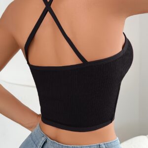 Women's Sexy Mesh Vest - Slim Fit Halter Neck Cross-Back Top with Adjustable Hanging Neckline, Vibrant Orange  Black | Layering