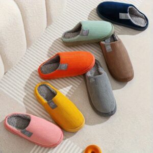 [Soft Plush House Shoes] Plush Women's & Unisex Slip-On Slippers | Non-Slip Rubber Sole, Winter Warm Indoor House Shoes, Soft Cushioned Footbed | Multi-Color (Pink, Blue, Grey, Brown, Green, Yellow, Orange) for Home, Postpartum Care