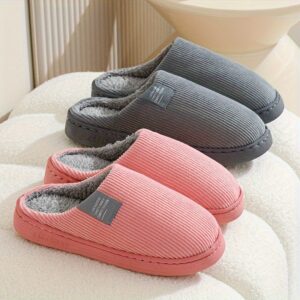 [Soft Plush House Shoes] Plush Women's & Unisex Slip-On Slippers | Non-Slip Rubber Sole, Winter Warm Indoor House Shoes, Soft Cushioned Footbed | Multi-Color (Pink, Blue, Grey, Brown, Green, Yellow, Orange) for Home, Postpartum Care