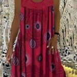 Plus Size Casual Dress, Women’s Plus Tile Print Eyelet Embroidered Round Neck Tank Dress