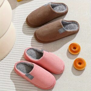 [Soft Plush House Shoes] Plush Women's & Unisex Slip-On Slippers | Non-Slip Rubber Sole, Winter Warm Indoor House Shoes, Soft Cushioned Footbed | Multi-Color (Pink, Blue, Grey, Brown, Green, Yellow, Orange) for Home, Postpartum Care