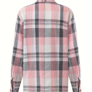 Plaid Print Simple Shirt, Casual Button Front Long Sleeve Shirt, Women's Clothing