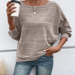 Solid Crew Neck Pullover Sweater, Casual Batwing Sleeve Loose Sweater, Women's Clothing