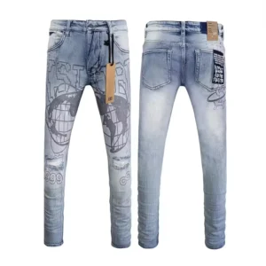 Designer Clothing KSUBI Men's Jeans Original Elastic Fabrics Distressed Stonewashed Colored Dark Ripped Denim Pencil Pants High