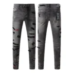 Designer Clothing KSUBI Men’s Jeans Original Elastic Fabrics Distressed Stonewashed Colored Dark Ripped Denim Pencil Pants High
