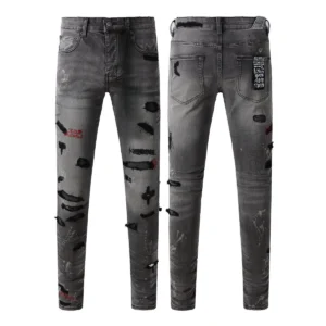 Designer Clothing KSUBI Men's Jeans Original Elastic Fabrics Distressed Stonewashed Colored Dark Ripped Denim Pencil Pants High