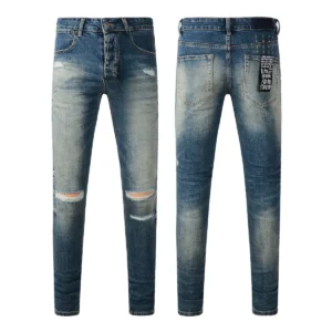 Designer Clothing KSUBI Men's Jeans Original Elastic Fabrics Distressed Stonewashed Colored Dark Ripped Denim Pencil Pants High