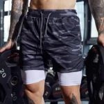 Men’s 2-in-1 Camo Quick Dry Yoga and Running Shorts Compression Inner Layer Gym Fitness Jogging Pants