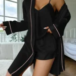 Women’s Loungewear Sleepwear V Neck Slip Dress Long Sleeve Night Robe House Robe With Belt Solid Satin Pajama Set