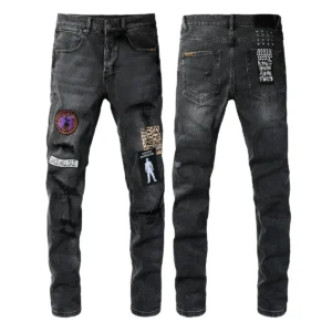 KSUBI Men's Jeans Original Elastic Fabrics Distressed Stonewashed Colored Dark Ripped Denim Pencil Pants High