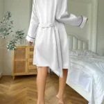 Women’s Loungewear Sleepwear V Neck Slip Dress Long Sleeve Night Robe House Robe With Belt Solid Satin Pajama Set