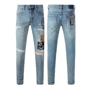KSUBI Men's Jeans Original Elastic Fabrics Distressed Stonewashed Colored Dark Ripped Denim Pencil Pants High