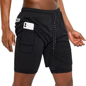 Men's 2-in-1 Camo Quick Dry Yoga and Running Shorts Compression Inner Layer Gym Fitness Jogging Pants