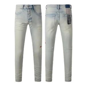 KSUBI Men's Jeans Original Elastic Fabrics Distressed Stonewashed Colored Dark Ripped Denim Pencil Pants High