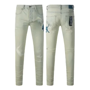 KSUBI Men's Jeans Original Elastic Fabrics Distressed Stonewashed Colored Dark Ripped Denim Pencil Pants High