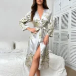 Women’s Silk Robes Bride Bridesmaid Kimono Satin Bathrobe V Neck Sleepwear Satin Robe Valentines Lingerie Ruffle Belted for Women