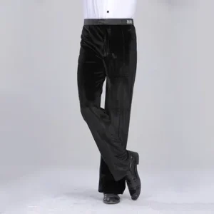 High Quality Winter Velvet Black Long Man Latin Ballroom Pants