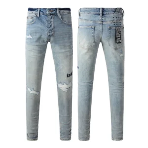KSUBI Men's Jeans Original Elastic Fabrics Distressed Stonewashed Colored Dark Ripped Denim Pencil Pants High
