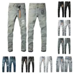 Designer Clothing KSUBI Men’s Jeans Original Elastic Fabrics Distressed Stonewashed Colored Dark Ripped Denim Pencil Pants High