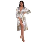 Women’s Silk Robes Bride Bridesmaid Kimono Satin Bathrobe V Neck Sleepwear Satin Robe Valentines Lingerie Ruffle Belted for Women