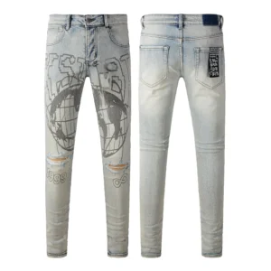 KSUBI Men's Jeans Original Elastic Fabrics Distressed Stonewashed Colored Dark Ripped Denim Pencil Pants High