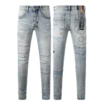 Designer Clothing KSUBI Men’s Jeans Original Elastic Fabrics Distressed Stonewashed Colored Dark Ripped Denim Pencil Pants High