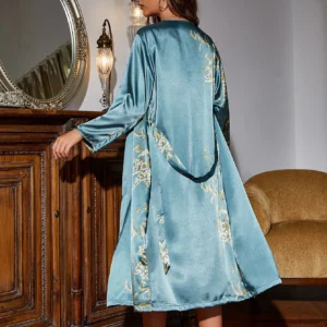 Women's Silk Robes Bride Bridesmaid Kimono Satin Bathrobe V Neck Sleepwear Satin Robe Valentines Lingerie Ruffle Belted for Women