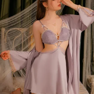 Satin Baby Pajamas Women'S Summer Nightgown Flowered Long Silk Robes Robe Femme Satin Linen Sleepwear