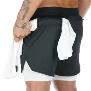 Men's 2-in-1 Camo Quick Dry Yoga and Running Shorts Compression Inner Layer Gym Fitness Jogging Pants
