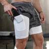 Men’s 2-in-1 Camo Quick Dry Yoga and Running Shorts Compression Inner Layer Gym Fitness Jogging Pants
