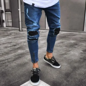 Fashion Mens Cool Designer Jeans Skinny Ripped Destroyed Stretch Slim Fit Hop Hop Pants With Holes for Men