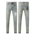 Designer Clothing KSUBI Men’s Jeans Original Elastic Fabrics Distressed Stonewashed Colored Dark Ripped Denim Pencil Pants High