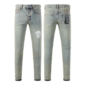 Designer Clothing KSUBI Men's Jeans Original Elastic Fabrics Distressed Stonewashed Colored Dark Ripped Denim Pencil Pants High