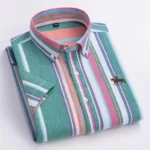 100% Pure Cotton Oxford Shirt For Men’s Short Sleeve Solid Stripe Leisure Embroidered Horse Social Business Formal Dress Shirts