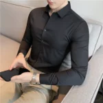Plus Size 4XL-M High Elasticity Seamless Shirts Men Long Sleeve Slim Casual Luxury Shirt Social Formal Dress Shirts