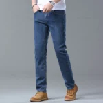 Spring Men’s Light Blue Slim Jeans Stylish Casual Stretch Fabric Denim Pants Classic Trousers Smoke Gray
