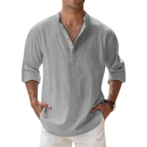 Cotton Linen Shirts for Men Casual Shirts Lightweight Long Sleeve Henley Beach Shirts Hawaiian T Shirts for Men