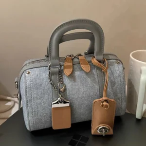 French Hand Boston Bag Women Advanced New Denim Shoulder Crossbody Bag Commuter Makeup Pillow Bag