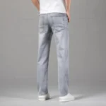 Summer Elastic Men’s Jeans Fashion Gray Comfortable Business Straight Stretch Cotton Casual Denim Pants Brand Male Thin Trousers