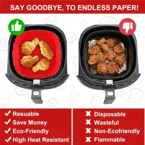 22cm Silicone Air Fryers Oven Baking Tray Pizza Fried Chicken Airfryer Silicone Basket Reusable Airfryer Pan Liner Accessories