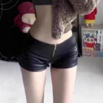 Y2k Shorts Pu Leather Zipper Nightclub Boots Super Low Waist Sexy Shorts Women