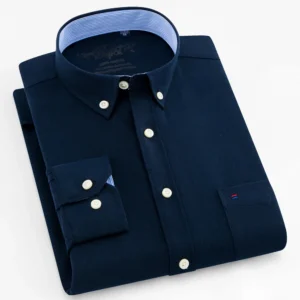 Men's Long Sleeve Oxford Plaid Striped Work Casual Shirt with Pocket, Spring Autumn  Cotton Blend Regular-fit Button-down Shirts