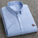 100% Pure Cotton Oxford Shirt For Men’s Short Sleeve Solid Stripe Leisure Embroidered Horse Social Business Formal Dress Shirts