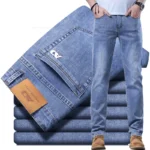 Spring Men’s Light Blue Slim Jeans Stylish Casual Stretch Fabric Denim Pants Classic Trousers Smoke Gray