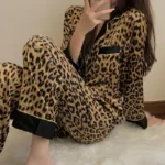 Thailand Spring and Fall Pajamas Set Women’s Fashion Leopard Print Long-Sleeved Sleepwear Loungewear Ladies Upscale Homewear