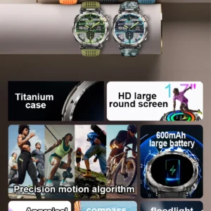 New 5ATM Outdoor Men 600mAh Heart rate IP 68 Sports Smartwatch 2025